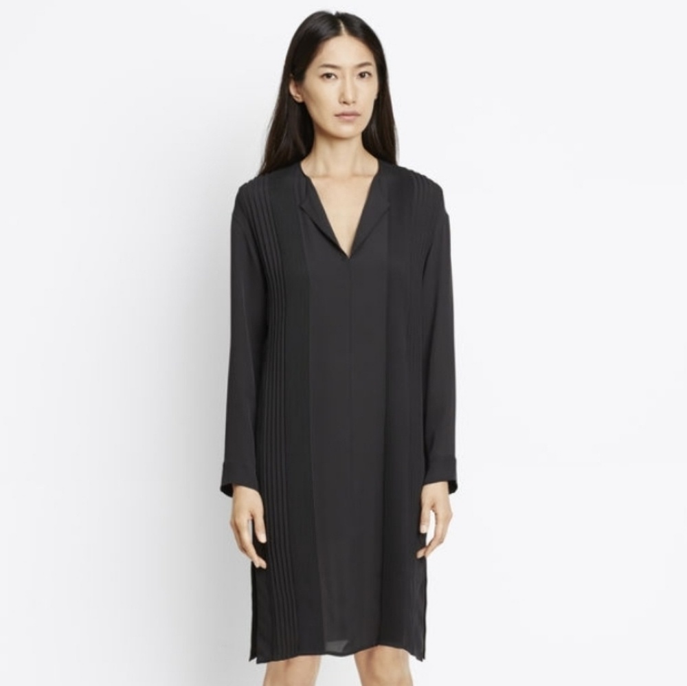 VINCE. $395 Long Sleeve Split Neck Pintuck Dress